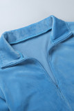 Blue Casual Solid Split Joint Zipper Collar One Step Skirt Dresses