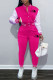 Rose Red Fashion Casual Print Letter Mandarin Collar Long Sleeve Two Pieces