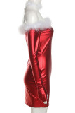 Red Sexy Solid Patchwork Off the Shoulder One Step Skirt Dresses