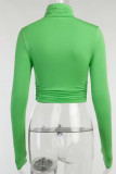 Green Street Print Patchwork Fold Turtleneck Tops