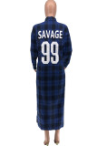 Blue Fashion Casual Plaid Patchwork Letter Turndown Collar Outerwear