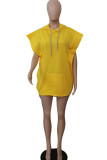 Yellow Casual Solid Patchwork Hooded Collar Dresses