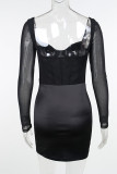 Black Sexy Solid Patchwork Square Collar Dresses