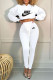 White Fashion Casual Print Bandage Hooded Collar Long Sleeve Two Pieces