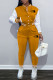 Orange Fashion Casual Print Letter Mandarin Collar Long Sleeve Two Pieces