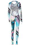 Colour Sexy Print Backless O Neck Skinny Jumpsuits