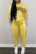 Yellow Fashion Sportswear Print Letter Hooded Collar Long Sleeve Two Pieces