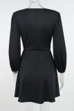 Red Sexy Solid Patchwork Knotted V Neck A Line Dresses