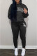 Black Fashion Sportswear Print Letter Hooded Collar Long Sleeve Two Pieces