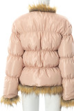 Pink Casual Solid Split Joint Feathers Outerwear