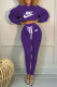 Purple Fashion Casual Print Bandage Hooded Collar Long Sleeve Two Pieces