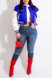 Red Casual Print Patchwork Zipper Outerwear