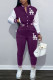 Purple Fashion Casual Print Letter Mandarin Collar Long Sleeve Two Pieces