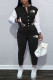 Black Fashion Casual Print Letter Mandarin Collar Long Sleeve Two Pieces