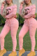Pink Fashion Casual Print Basic Bateau Neck Long Sleeve Two Pieces