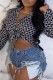 Black Fashion Casual Print Basic Turndown Collar Tops
