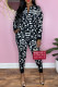 Black Fashion Elegant Letter Print Patchwork Mandarin Collar Long Sleeve Two Pieces