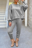 Coffee Casual Solid Patchwork O Neck Long Sleeve Two Pieces