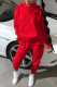 Red Fashion Casual Letter Embroidered Hooded Collar Long Sleeve Two Pieces