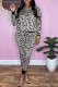 Grey Fashion Elegant Letter Print Patchwork Mandarin Collar Long Sleeve Two Pieces