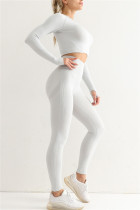 Light Gray Casual Sportswear Solid Split Joint Skinny Long Sleeved Top Trousers Two-piece Set