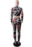 Black Sexy Casual Print Bandage Hollowed Out Turndown Collar Long Sleeve Two Pieces