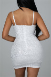 Red Sexy Patchwork Hot Drilling Backless Spaghetti Strap Sleeveless Dress