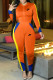 Orange Fashion Sportswear Print Patchwork Hooded Collar Long Sleeve Two Pieces
