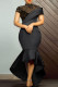 Black Fashion Sexy Patchwork See-through Half A Turtleneck Evening Dress
