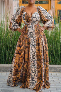 Leopard Print Sexy Print Split Joint Slit V Neck Dresses