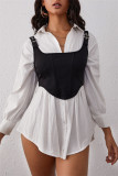 Black Fashion Casual Solid Patchwork Asymmetrical Square Collar Tops