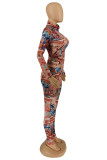 Camel Fashion Casual Print Basic Turtleneck Long Sleeve Two Pieces