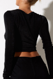 Black Sexy Solid Hollowed Out V Neck Tops