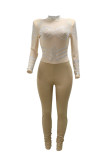 Apricot Fashion Casual Patchwork Hot Drill Half A Turtleneck Skinny Jumpsuits