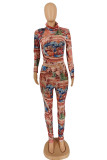 Camel Fashion Casual Print Basic Turtleneck Long Sleeve Two Pieces