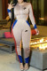 Apricot Fashion Sportswear Print Patchwork Hooded Collar Long Sleeve Two Pieces