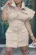 Khaki Fashion Casual Solid Patchwork Turndown Collar Dresses