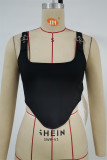 Black Fashion Casual Solid Patchwork Asymmetrical Square Collar Tops