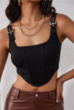 Black Fashion Casual Solid Patchwork Asymmetrical Square Collar Tops