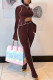 Burgundy Casual Solid Patchwork Asymmetrical Half A Turtleneck Long Sleeve Two Pieces