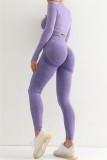 Purple Casual Sportswear Solid Split Joint Skinny Long Sleeved Top Trousers Two-piece Set