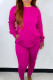 Rose Red Casual Solid Split Joint Pocket O Neck Long Sleeve Two Pieces