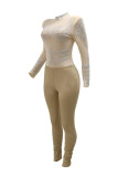 Apricot Fashion Casual Patchwork Hot Drill Half A Turtleneck Skinny Jumpsuits