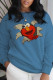 Blue Vintage Cute Character Patchwork O Neck Tops