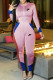 Pink Fashion Sportswear Print Patchwork Hooded Collar Long Sleeve Two Pieces