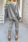 Coffee Casual Solid Patchwork O Neck Long Sleeve Two Pieces