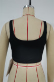 Black Fashion Casual Solid Patchwork Asymmetrical Square Collar Tops