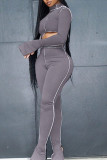 Rose Red Casual Solid Patchwork Asymmetrical Half A Turtleneck Long Sleeve Two Pieces