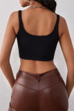 Black Fashion Casual Solid Patchwork Asymmetrical Square Collar Tops