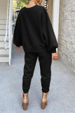 Coffee Casual Solid Patchwork O Neck Long Sleeve Two Pieces